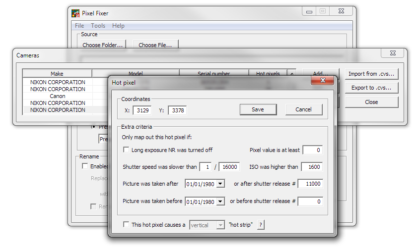 Define extra criteria for each hot pixel